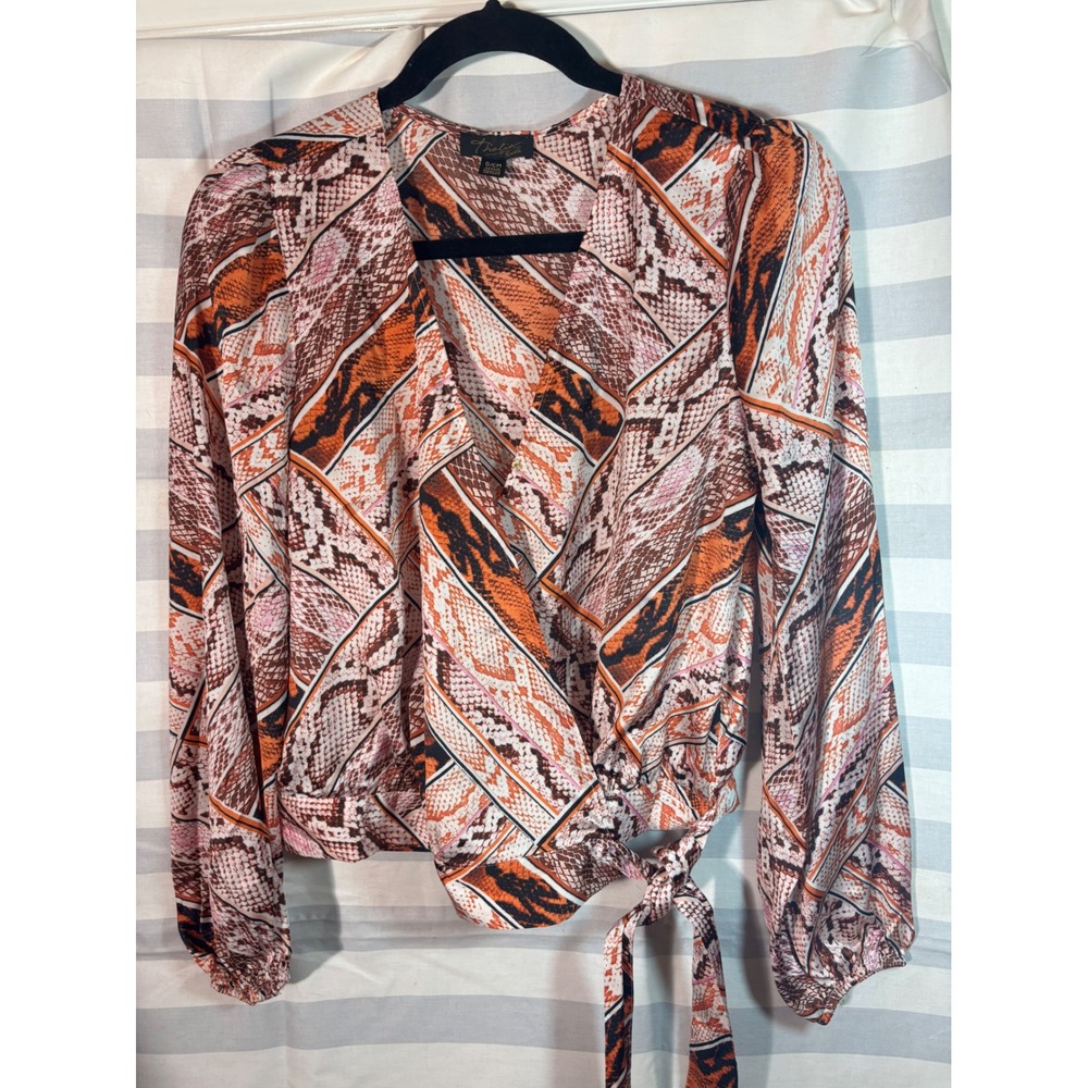 Wrap Tie Waist Blouse Small Thalia Sodi Orange Snakeskin Print Faux